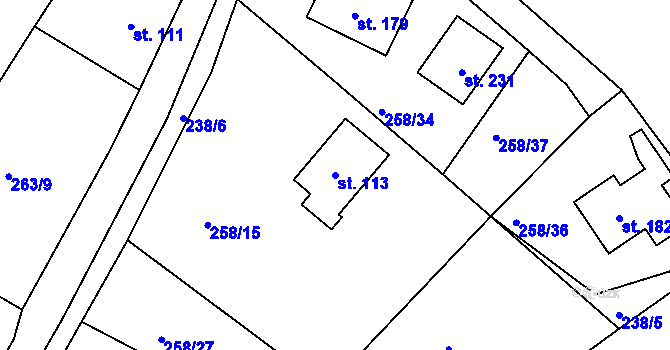Parcela st. 113 v KÚ Zahořany, Katastrální mapa