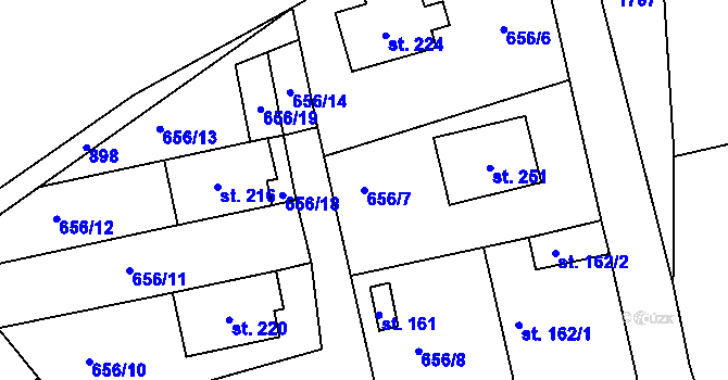 Parcela st. 656/7 v KÚ Zahořany, Katastrální mapa