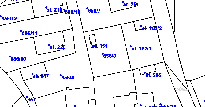 Parcela st. 656/8 v KÚ Zahořany, Katastrální mapa