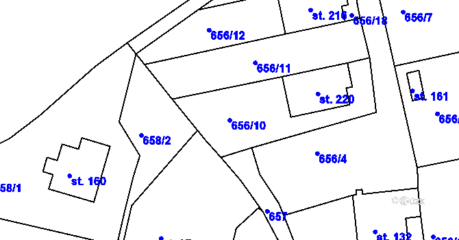 Parcela st. 656/10 v KÚ Zahořany, Katastrální mapa