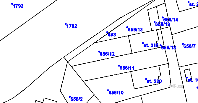 Parcela st. 656/12 v KÚ Zahořany, Katastrální mapa