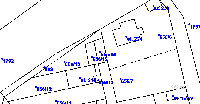 Parcela st. 656/14 v KÚ Zahořany, Katastrální mapa