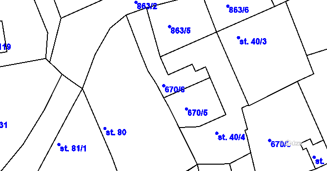 Parcela st. 670/6 v KÚ Zahořany, Katastrální mapa