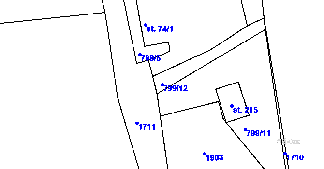 Parcela st. 799/12 v KÚ Zahořany, Katastrální mapa