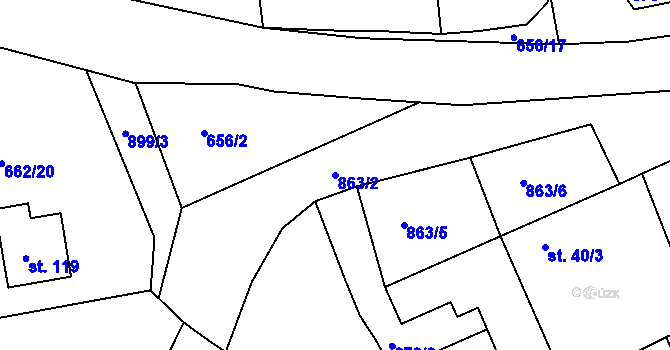 Parcela st. 863/2 v KÚ Zahořany, Katastrální mapa