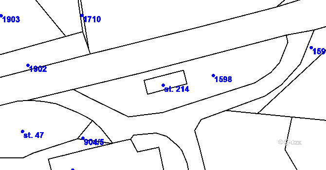 Parcela st. 214 v KÚ Zahořany, Katastrální mapa