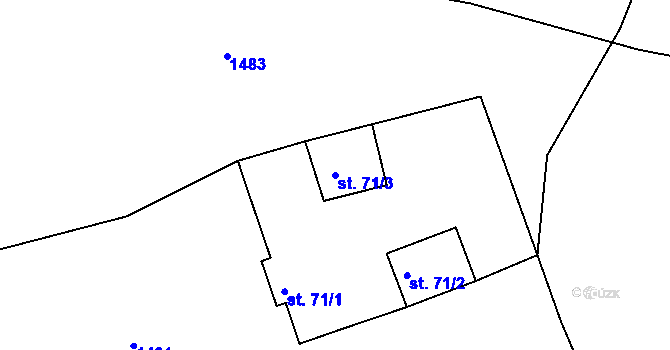 Parcela st. 71/3 v KÚ Zahořany, Katastrální mapa