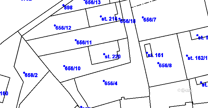 Parcela st. 220 v KÚ Zahořany, Katastrální mapa