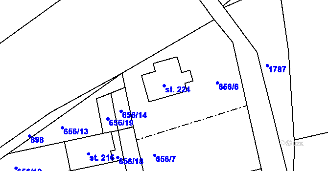 Parcela st. 224 v KÚ Zahořany, Katastrální mapa