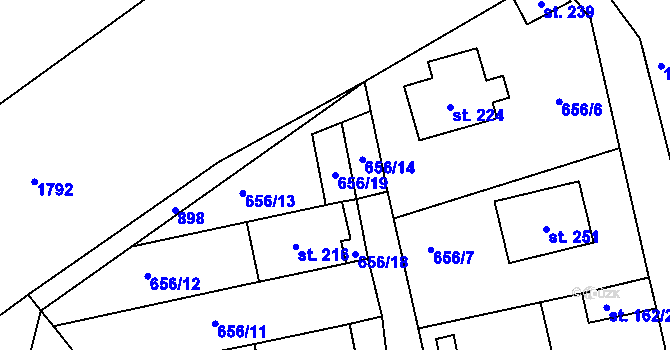 Parcela st. 656/19 v KÚ Zahořany, Katastrální mapa