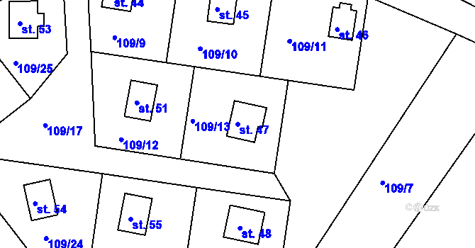 Parcela st. 47 v KÚ Žebrákov u Zahořan, Katastrální mapa