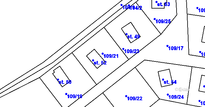 Parcela st. 109/21 v KÚ Žebrákov u Zahořan, Katastrální mapa