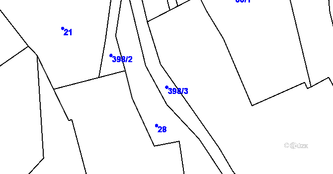 Parcela st. 398/3 v KÚ Žebrákov u Zahořan, Katastrální mapa