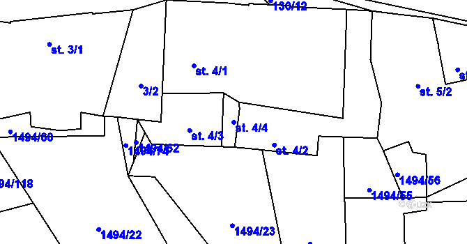Parcela st. 4/4 v KÚ Zahořany u Domažlic, Katastrální mapa