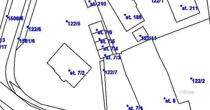 Parcela st. 7/3 v KÚ Zahořany u Domažlic, Katastrální mapa