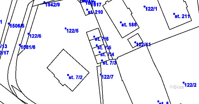 Parcela st. 7/4 v KÚ Zahořany u Domažlic, Katastrální mapa