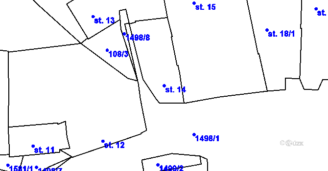 Parcela st. 14 v KÚ Zahořany u Domažlic, Katastrální mapa