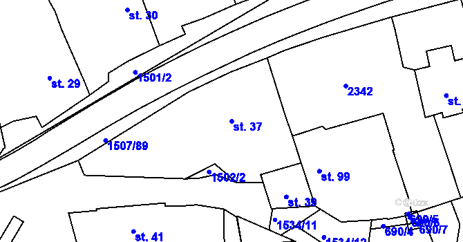 Parcela st. 37 v KÚ Zahořany u Domažlic, Katastrální mapa