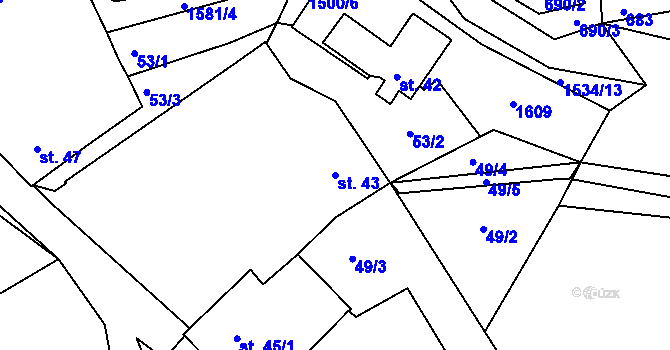 Parcela st. 43 v KÚ Zahořany u Domažlic, Katastrální mapa