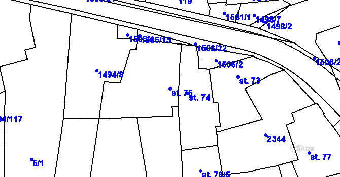 Parcela st. 75 v KÚ Zahořany u Domažlic, Katastrální mapa