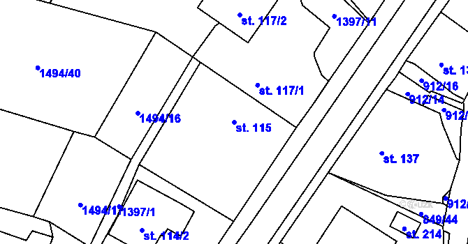 Parcela st. 115 v KÚ Zahořany u Domažlic, Katastrální mapa