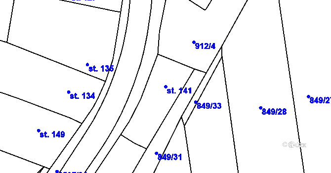 Parcela st. 141 v KÚ Zahořany u Domažlic, Katastrální mapa