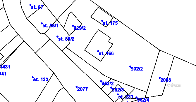 Parcela st. 166 v KÚ Zahořany u Domažlic, Katastrální mapa
