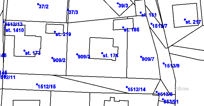 Parcela st. 174 v KÚ Zahořany u Domažlic, Katastrální mapa