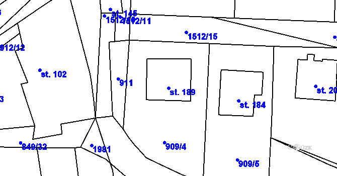 Parcela st. 189 v KÚ Zahořany u Domažlic, Katastrální mapa
