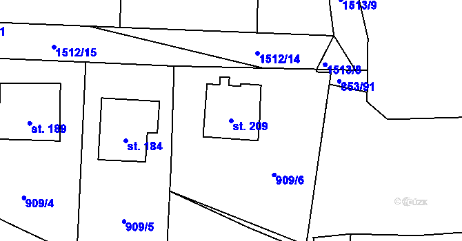 Parcela st. 209 v KÚ Zahořany u Domažlic, Katastrální mapa