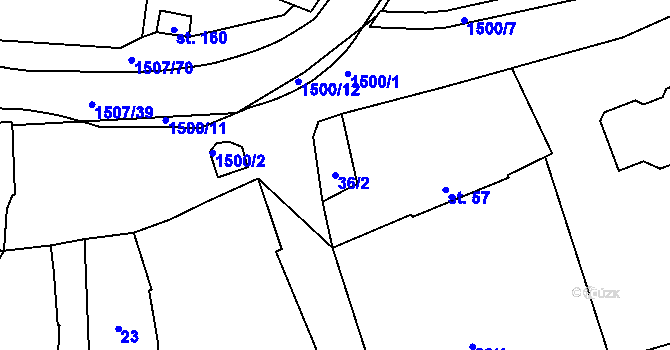 Parcela st. 36/2 v KÚ Zahořany u Domažlic, Katastrální mapa