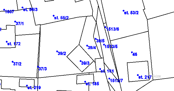 Parcela st. 39/4 v KÚ Zahořany u Domažlic, Katastrální mapa