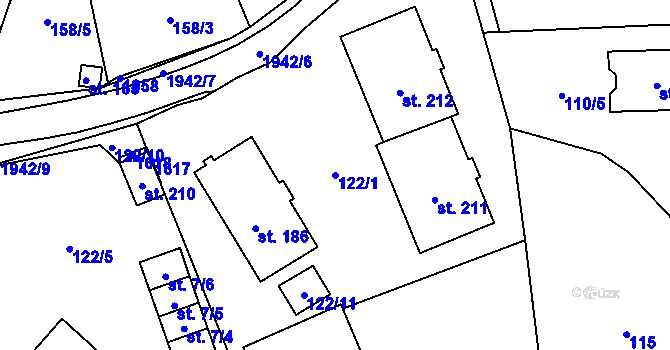 Parcela st. 122/1 v KÚ Zahořany u Domažlic, Katastrální mapa