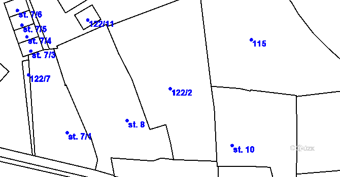 Parcela st. 122/2 v KÚ Zahořany u Domažlic, Katastrální mapa