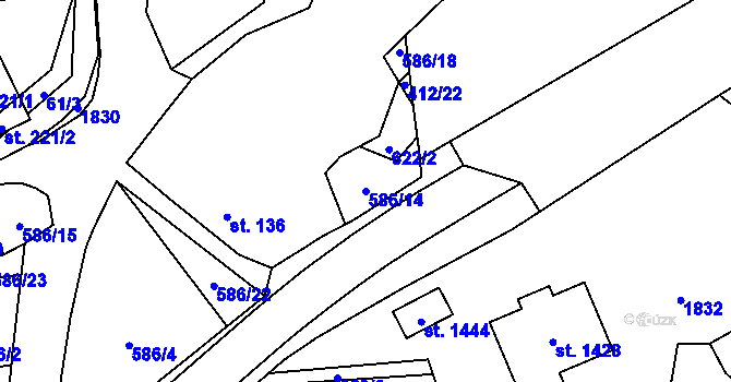 Parcela st. 586/14 v KÚ Zahořany u Domažlic, Katastrální mapa