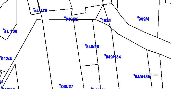 Parcela st. 849/26 v KÚ Zahořany u Domažlic, Katastrální mapa