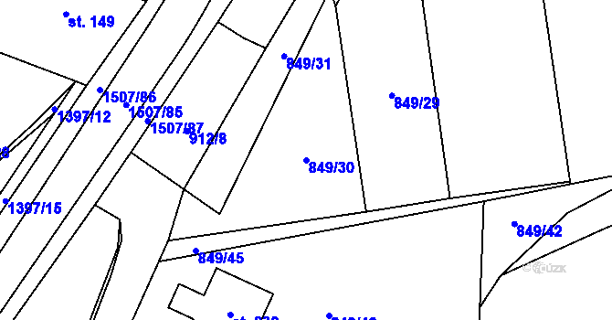Parcela st. 849/30 v KÚ Zahořany u Domažlic, Katastrální mapa
