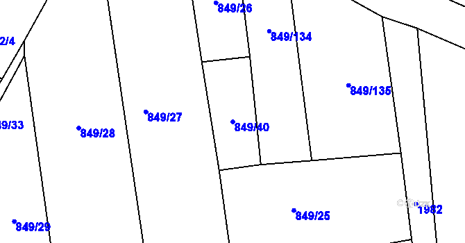 Parcela st. 849/40 v KÚ Zahořany u Domažlic, Katastrální mapa