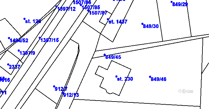 Parcela st. 849/45 v KÚ Zahořany u Domažlic, Katastrální mapa