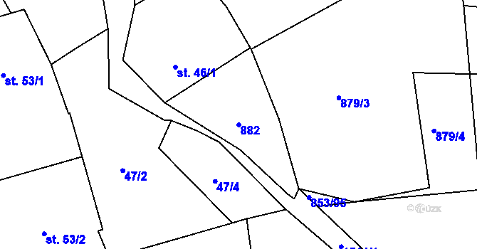 Parcela st. 882 v KÚ Zahořany u Domažlic, Katastrální mapa