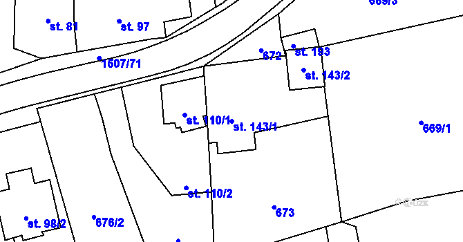 Parcela st. 143/1 v KÚ Zahořany u Domažlic, Katastrální mapa