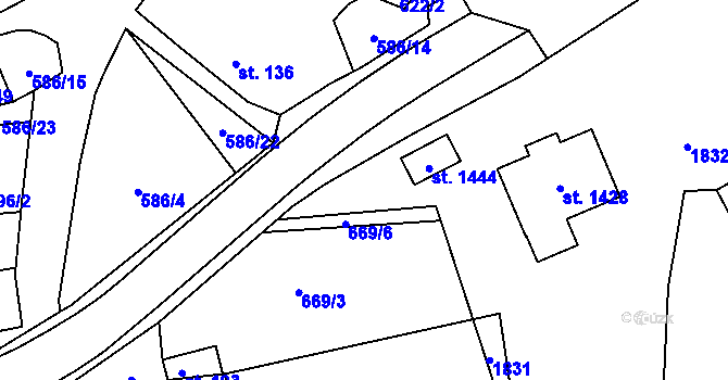 Parcela st. 669/7 v KÚ Zahořany u Domažlic, Katastrální mapa