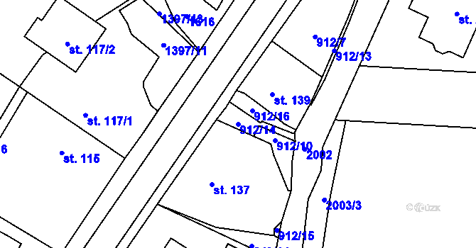 Parcela st. 912/14 v KÚ Zahořany u Domažlic, Katastrální mapa