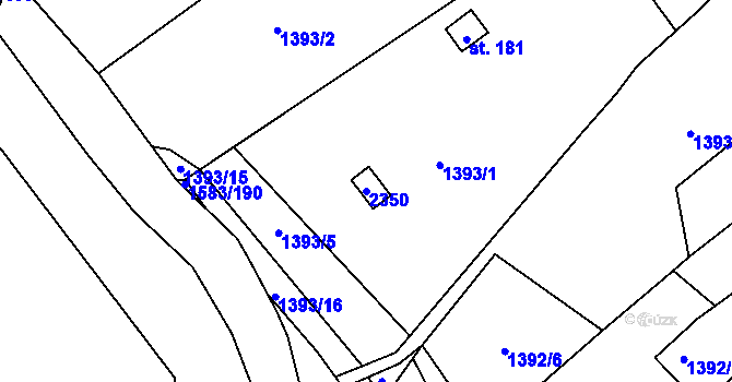 Parcela st. 2350 v KÚ Zahořany u Domažlic, Katastrální mapa