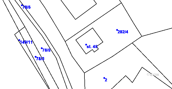 Parcela st. 45 v KÚ Sedlec u Litoměřic, Katastrální mapa