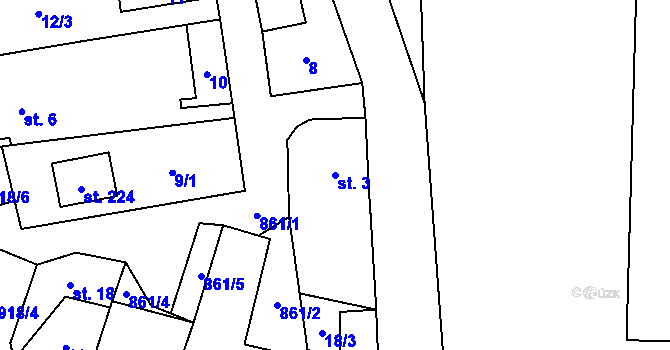 Parcela st. 3 v KÚ Zahořany u Litoměřic, Katastrální mapa
