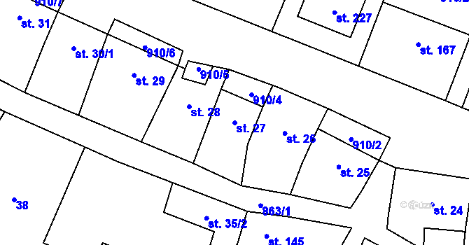 Parcela st. 27 v KÚ Zahořany u Litoměřic, Katastrální mapa