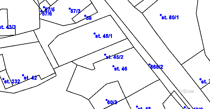 Parcela st. 45/2 v KÚ Zahořany u Litoměřic, Katastrální mapa