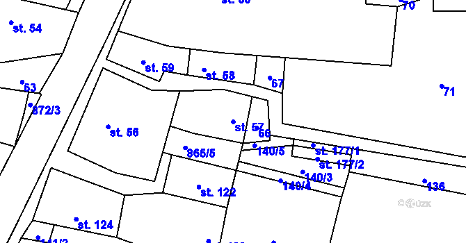 Parcela st. 57 v KÚ Zahořany u Litoměřic, Katastrální mapa