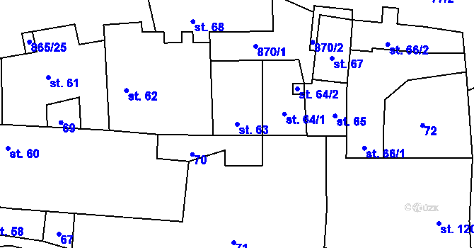 Parcela st. 63 v KÚ Zahořany u Litoměřic, Katastrální mapa